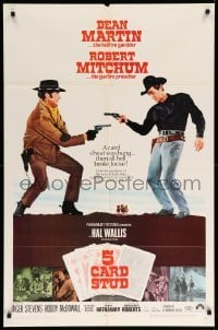 2b003 5 CARD STUD 1sh '68 Dean Martin & Robert Mitchum play poker & point guns at each other!