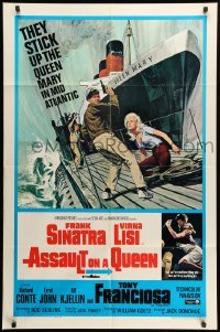 2b040 ASSAULT ON A QUEEN 1sh '66 art of Frank Sinatra & sexy Virna Lisi on submarine deck!