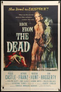2b044 BACK FROM THE DEAD 1sh '57 Peggie Castle lived to destroy, cool sexy horror art & image!