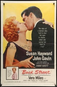 2b045 BACK STREET 1sh '61 Susan Hayward & John Gavin romantic close up!