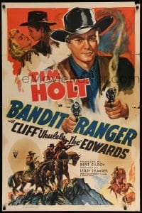 2b051 BANDIT RANGER style A 1sh '42 wonderful artwork of cowboy Tim Holt with two smoking guns!