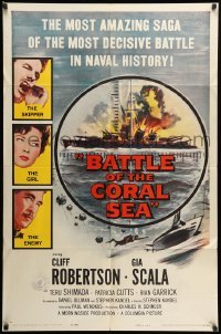 2b058 BATTLE OF THE CORAL SEA 1sh '59 Cliff Robertson, the most decisive battle in naval history!