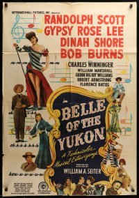 2b068 BELLE OF THE YUKON 1sh '44 Randolph Scott, sexy full-length Gypsy Rose Lee!