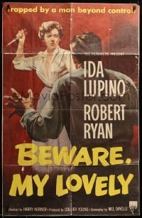 2b075 BEWARE MY LOVELY 25x39 1sh '52 film noir, Ida Lupino trapped by a man beyond control!