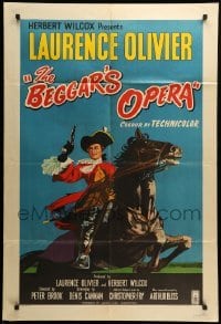 2b065 BEGGAR'S OPERA English 1sh '53 great artwork of Laurence Olivier on horseback!