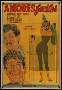 2c184 AMORE FACILE Argentinean '64 art of Franco & Ciccio watching sexy woman naked behind screen!