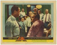 2d002 12 ANGRY MEN LC #8 '57 jurors watch Lee J. Cobb demonstrating knife motion to Henry Fonda!