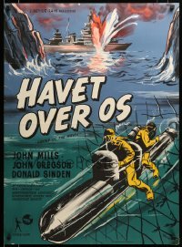 2f262 ABOVE US THE WAVES Danish '56 art of John Mills & English WWII battleship by Wenzel!