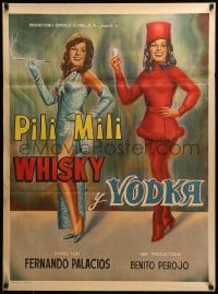 2f017 WHISKY & VODKA Mexican poster '66 cool art of sexy Emilia & Pilar Bayona!