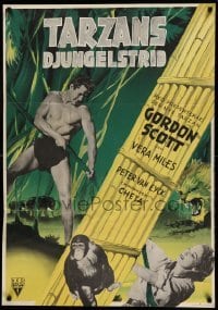 2f028 TARZAN'S HIDDEN JUNGLE Swedish '55 art of Gordon Scott & Zippy the chimp rescuing Vera Miles!