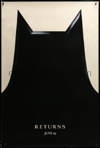 2g506 BATMAN RETURNS teaser 1sh '92 Burton, Keaton, cool partial bat symbol, dated design!