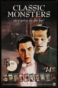2g210 CLASSIC MONSTERS 26x40 video poster '91 Bela Lugosi as Dracula + Karloff as Frankenstein!