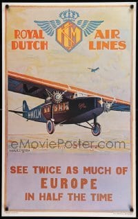 2g292 KLM ROYAL DUTCH AIRLINES 25x40 Dutch commercial poster '80s artwork by Charles C. Dickson!