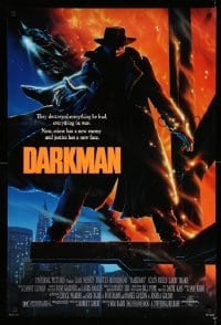 2g578 DARKMAN DS 1sh '90 directed by Sam Raimi, cool Alvin art of masked hero Liam Neeson!