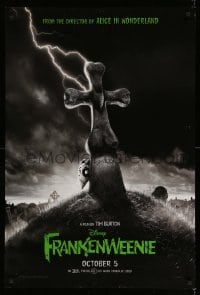 2g623 FRANKENWEENIE teaser DS 1sh '12 Tim Burton, horror image of wacky graveyard!