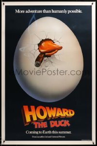 2g684 HOWARD THE DUCK teaser 1sh '86 George Lucas, great art of hatching egg with cigar in mouth!