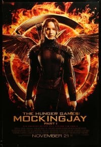 2g686 HUNGER GAMES: MOCKINGJAY - PART 1 advance DS 1sh '14 fiery image of Jennifer Lawrence!