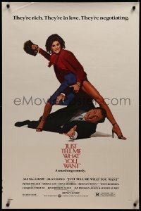 2g725 JUST TELL ME WHAT YOU WANT 1sh '80 wacky image of Ali MacGraw beating Alan King with purse!