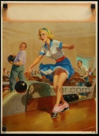 2g015 ART FRAHM calendar sample page '58 woman dropping panties in front of bowlers, Spare?!