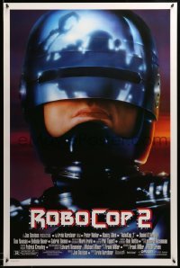 2g864 ROBOCOP 2 1sh '90 great close up of cyborg policeman Peter Weller, sci-fi sequel!