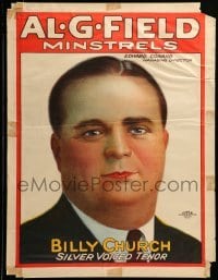 2g029 AL. G. FIELD MINSTRELS 20x27 stage poster c1900 art of Billy Church, Silver Voiced Tenor!