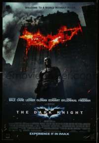 2g155 DARK KNIGHT mini poster '08 Christian Bale as Batman in front of flaming building!