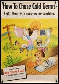 2g384 HOW TO CATCH A COLD 14x20 special '51 Walt Disney health class cartoon, laundry in sunshine!