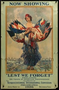 2g392 LEST WE FORGET 18x27 special '26 Dan Smith art of Columbia carrying flags of many nations!