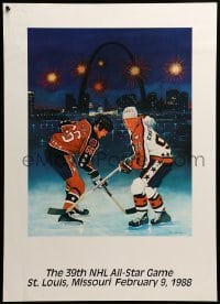2g401 MARIO LEMIEUX/WAYNE GRETZKY 20x28 special '90s hockey image of the two facing off!