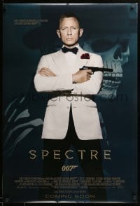 2g902 SPECTRE int'l advance DS 1sh '15 cool image of Daniel Craig as James Bond 007 with gun!