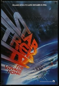 2g918 STAR TREK IV teaser 1sh '86 Leonard Nimoy, art of title racing towards Earth by Bob Peak!