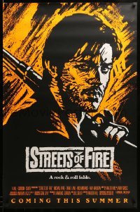 2g935 STREETS OF FIRE advance 1sh '84 Walter Hill, cool orange dayglo Riehm art!