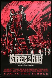 2g936 STREETS OF FIRE advance 1sh '84 Walter Hill, cool pink dayglo Riehm art!