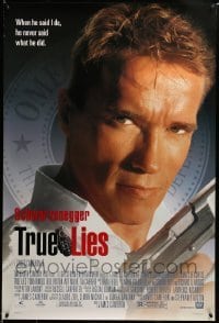 2g973 TRUE LIES style B DS 1sh '94 James Cameron, cool close-up of Arnold Schwarzenegger!