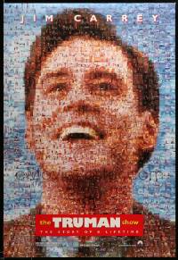 2g974 TRUMAN SHOW teaser DS 1sh '98 really cool mosaic art of Jim Carrey, Peter Weir