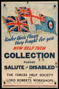 2g078 UNDER THESE FLAGS THEY FOUGHT FOR YOU 20x30 English WWII war poster '40s salute the disabled