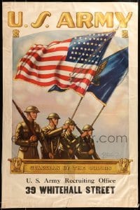 2g077 U.S. ARMY GUARDIAN OF THE COLORS 25x38 WWII war recruitment poster '36 Tom Woodburn art!