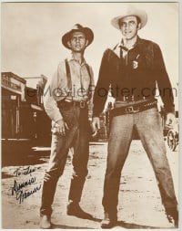 2j1001 DENNIS WEAVER signed 11x14 REPRO still '80s great close up with James Arness in Gunsmoke!