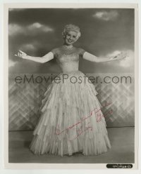 2j0448 BETTY GRABLE signed 8x10 still '40s full-length in elegant evening gown with long gloves!