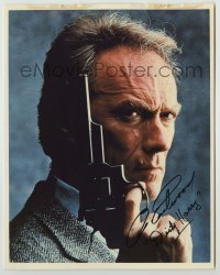 2j1083 CLINT EASTWOOD signed color 8x10 REPRO still '80s wonderful portrait as Dirty Harry with gun!