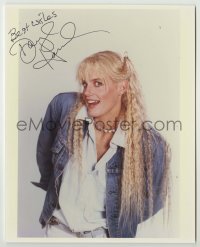 2j1091 DARYL HANNAH signed color 8x10 REPRO still '80s great smiling close up in denim jacket!