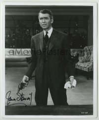 2j1172 JAMES STEWART signed 8.25x10 REPRO still '80s great c/u holding gun from Hitchcock's Rope!