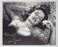 2j1177 JANE RUSSELL signed 8x10 REPRO still '80s sexiest close up laying in hay from The Outlaw!