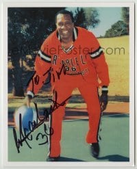 2j1261 MEADOWLARK LEMON signed color 8x10 REPRO still '90s Harlem Globetrotter dribbling basketball!