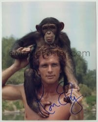 2j1312 RON ELY signed color 8x10 REPRO still '00s great c/u as Tarzan with cute chimp on shoulders!