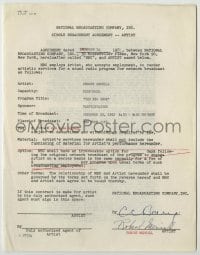 2j0055 ROBERT MERRILL signed contract '51 agreeing to appear on NBC's The Big Show!