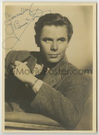 2j0190 GLENN FORD signed 5x7 fan photo '40s great seated portrait in suit & tie with tobacco pipe!