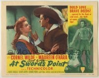 2j0259 AT SWORD'S POINT signed LC #8 '52 by Cornel Wilde, who's c/u with pretty Maureen O'Hara!