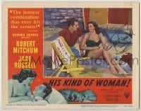 2j0315 HIS KIND OF WOMAN signed LC #6 '51 by BOTH Robert Mitchum AND Jane Russell, happy on beach!