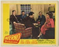 2j0323 INFERNO signed 2D LC #6 '53 by Rhonda Fleming, who's sitting with four other men!